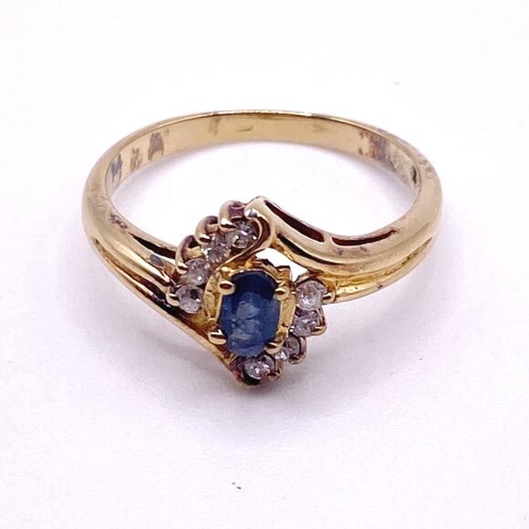 Gold Vermeil Sterling Silver and Blue Sapphire Ring Size 7.5 - Picture 6 of 7